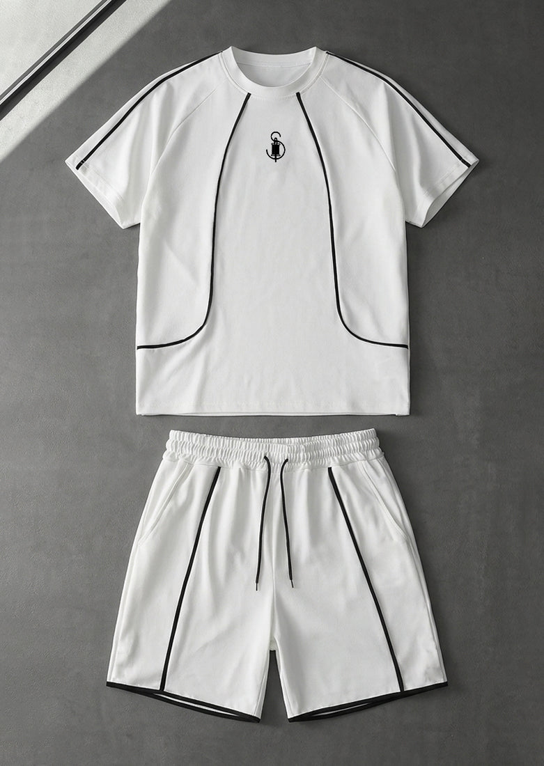 Soliches – Men’s Summer Dry Fit Gym Suit – White Contrast T-Shirt & Shorts Set
