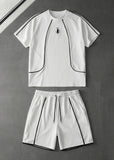 Soliches – Men’s Summer Dry Fit Gym Suit – White Contrast T-Shirt & Shorts Set