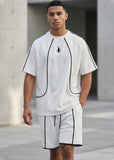 Soliches – Men’s Summer Dry Fit Gym Suit – White Contrast T-Shirt & Shorts Set