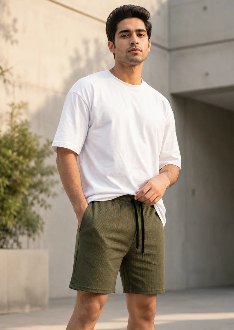 Soliches - Olive Textured Waffle Short