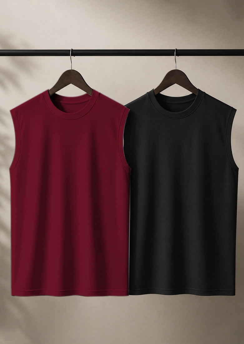 Bundle Of 2 Black & Maroon Plain Dr-Fit Sandos - Soliches