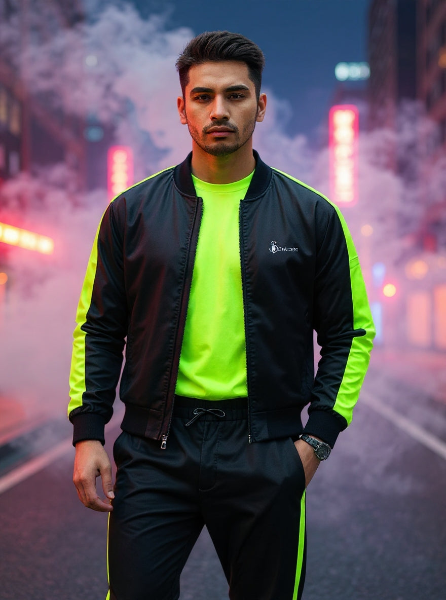 Black Neon Zip Up Track Suit