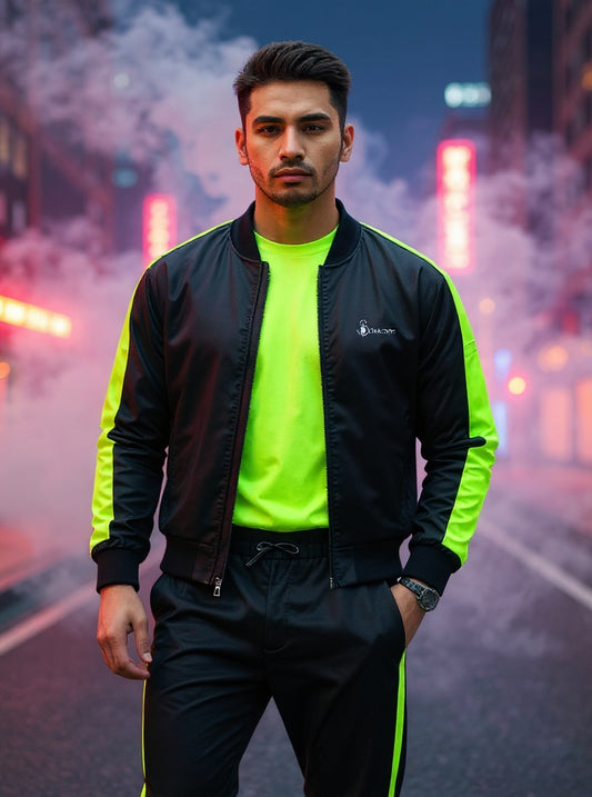 Black Neon Zip Up Track Suit