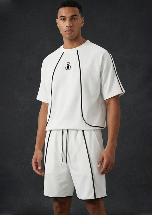 Soliches – Men’s Summer Dry Fit Gym Suit – White Contrast T-Shirt & Shorts Set