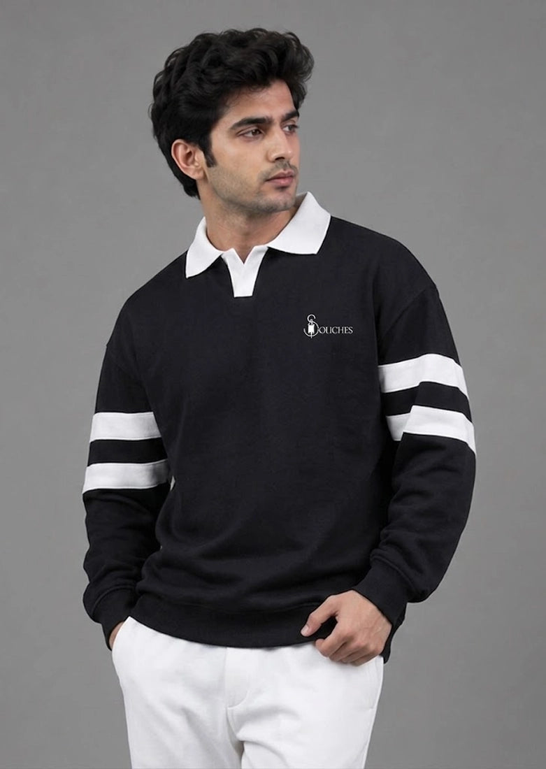 Soliches - Black Sleeve Pannel Sweatshirt For Men | Polyester Fleece