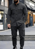 Cargo Pocket Charcoal Grey Winter Men's Tracksuit