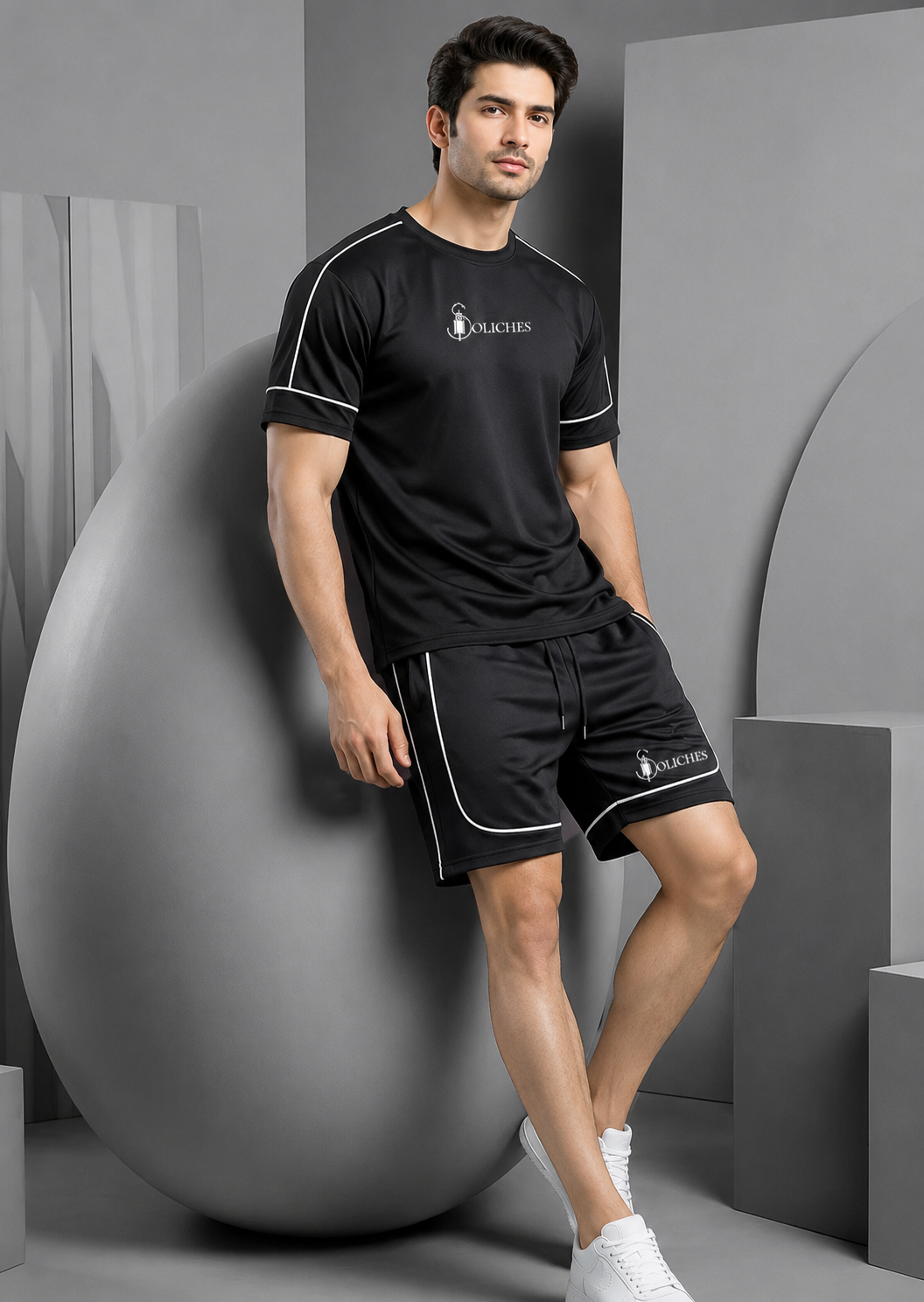 Soliches – Black Summer Dri-Fit Printed Shortsuit