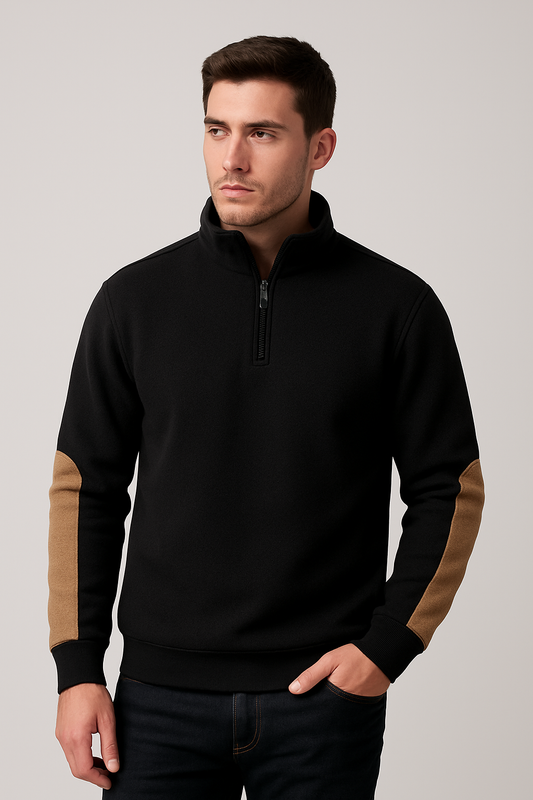 Black Patch Zipper Sweatshirt For Mens