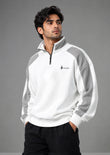 Soliches white and steel grey quarter zip raglan sweatshirt for men
