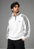 Soliches white and steel grey quarter zip raglan sweatshirt for men