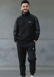 Steel Grey Zipper Stripe Winter Tracksuit For Mens made with polyester fleece fabric