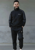 Steel Grey Zipper Stripe Winter Tracksuit For Mens made with polyester fleece fabric