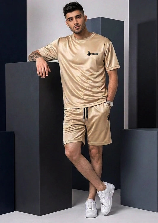 Beige Dri-Fit Gym Set for Men | Quick Dry Polyester Workout Co-Ord Set | Soliches