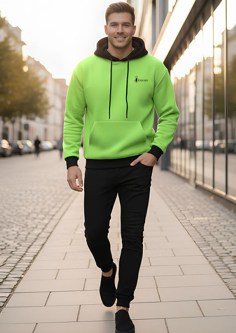 Neon Green Contrast Hoodie With Trouser For Mens