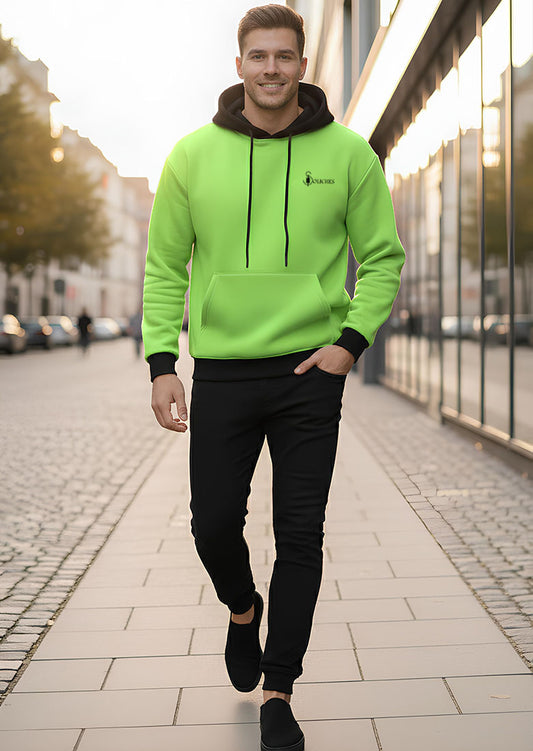 Neon Green Contrast Hoodie With Trouser For Mens