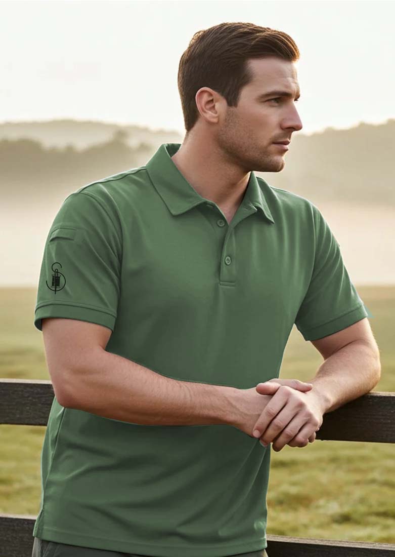 Olive Sleeve Pocket Polo T-shirt  - Soliches