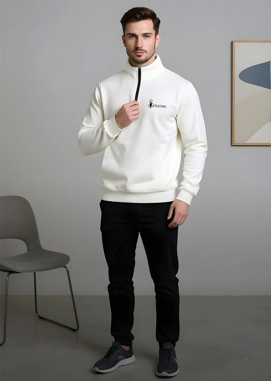 Zip Colar White Zipper Tracksuit For Mens
