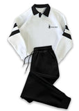 White Sleeve Pannel Polo Sweatshirt With Trouser For Mens