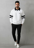 White Sleeve Pannel Polo Sweatshirt With Trouser For Mens
