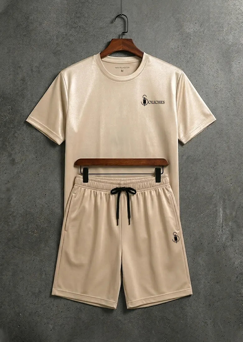 Beige Dri-Fit Gym Set for Men | Quick Dry Polyester Workout Co-Ord Set | Soliches