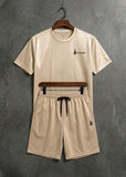 Beige Dri-Fit Gym Set for Men | Quick Dry Polyester Workout Co-Ord Set | Soliches