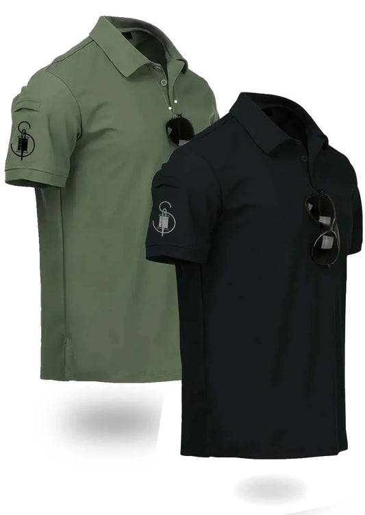 Bundle Of 2 Olive and Black Sleeve Pocket Polo T-shirts  - Soliches