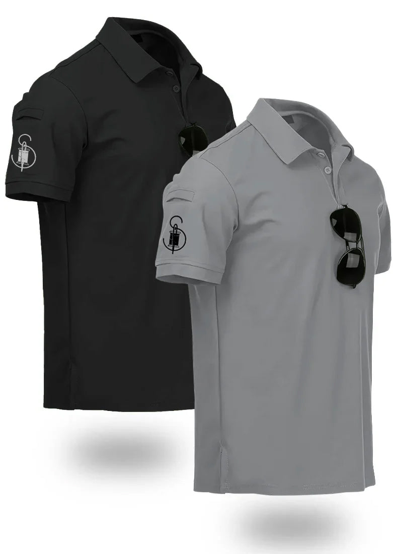 Bundle Of 2 Lightgrey & Black sleeve Pocket Polo T-shirts  - Soliches
