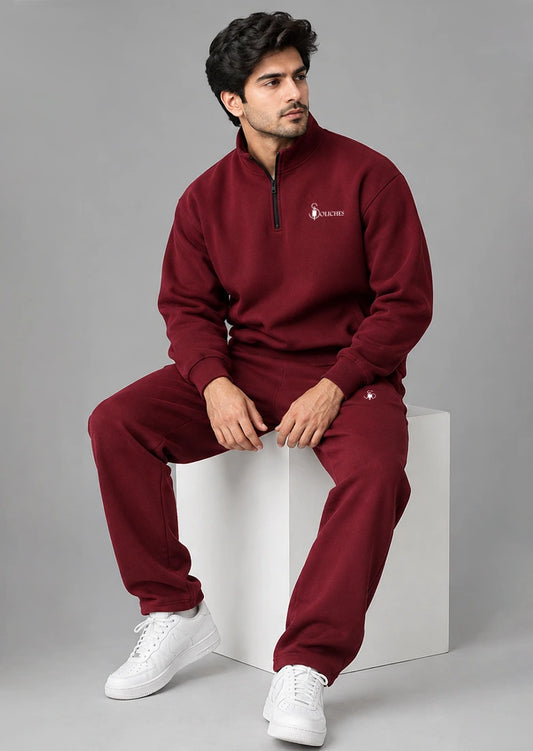Soliches - Maroon Halfzipper Tracksuit for Men