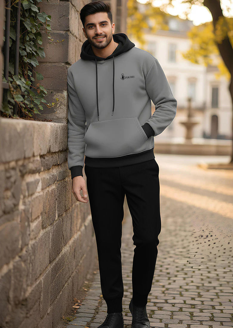 Steel Grey Contrast Hoodie With Trouser For Mens