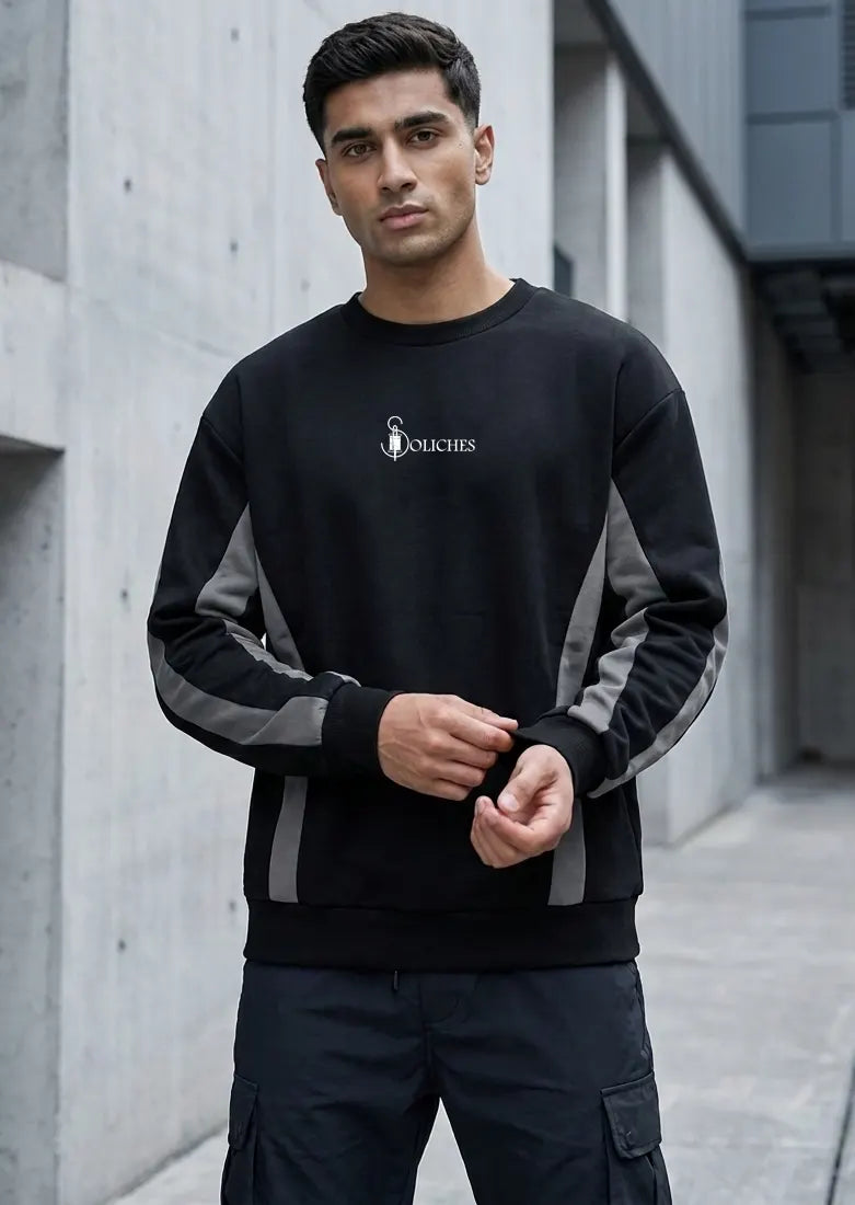 Soliches - Steel grey Under Panel Sweatshirt For Men | Polyester Fleece