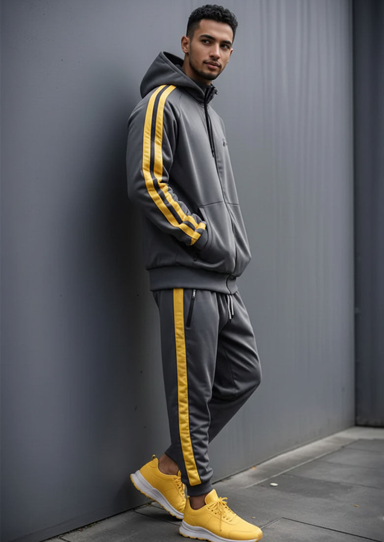 Double Stripe Hooded Zipper Tracksuit