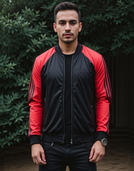 Red Contrast Sleeve Jacket