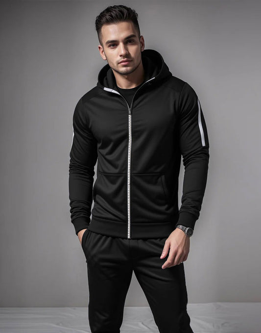 BLACK STRIPED ZIPPER TRACKSUIT