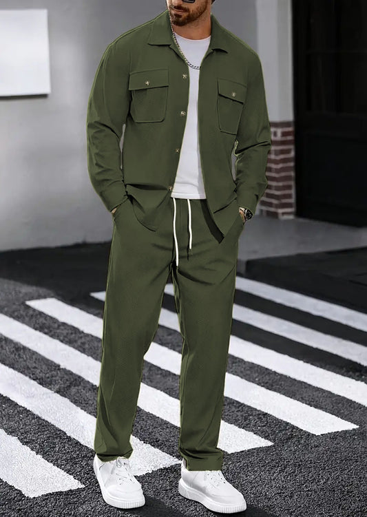 Double Pocket Olive Winter Mens Tracksuit