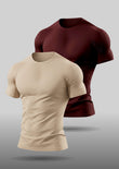 Bundle Of 2 Beige & Maroon Dr-Fit Plain T-shirts - Soliches