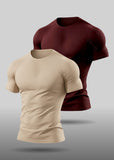 Bundle Of 2 Beige & Maroon Dr-Fit Plain T-shirts - Soliches