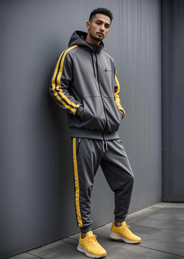 Double Stripe Hooded Zipper Tracksuit