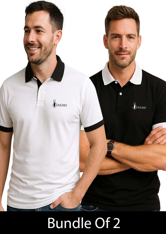 Bundle Of 2 Black & White Contrast Polo T-shirts  - Soliches