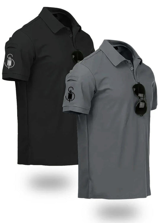 Bundle Of 2 Steel Grey & Black sleeve Pocket Polo T-shirts  - Soliches
