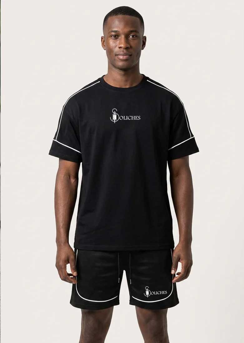 Soliches – Black Summer Dri-Fit Printed Shortsuit