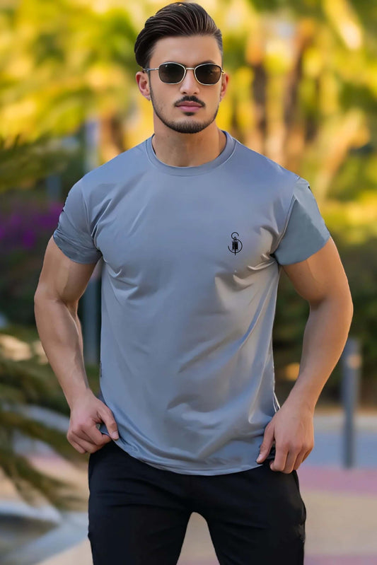 Grey Crew Neck T-shirt For Men - Soliches