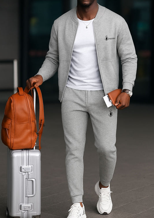 Rib Colar Grey Winter Mens Tracksuit