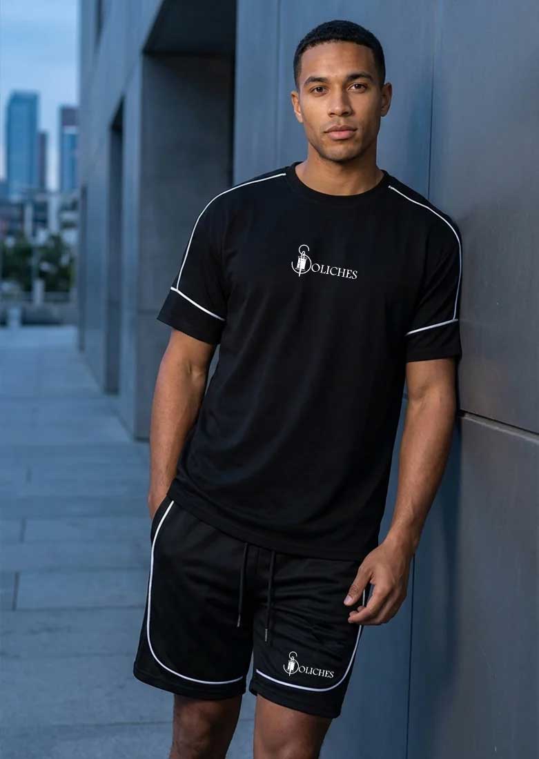 Soliches – Black Summer Dri-Fit Printed Shortsuit