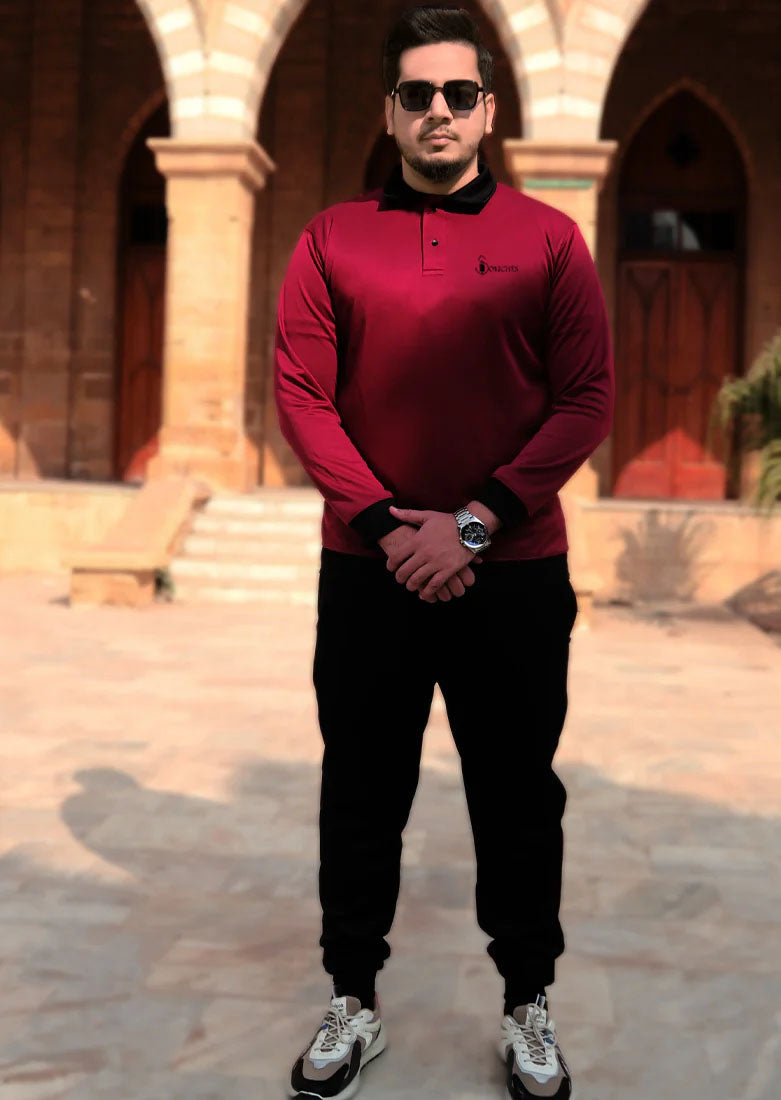 Winter Maroon Casual Polo Tracksuit