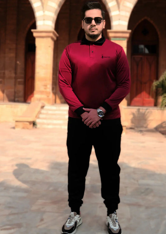 Winter Maroon Casual Polo Tracksuit