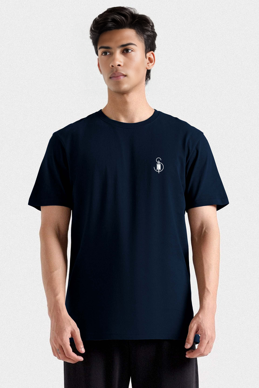 Navy Blue Crew Neck T-shirt For Men - Soliches