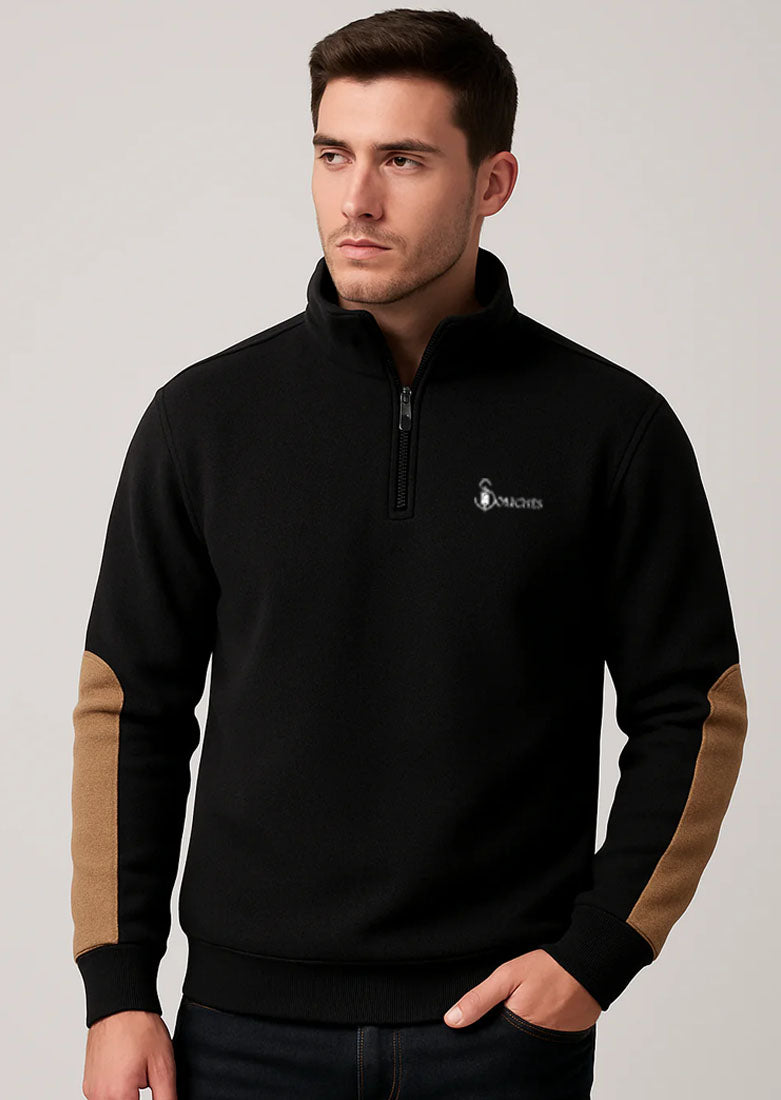 Camel Patch Zipper Sweatshirt For Mens made with polyester fleece fabric