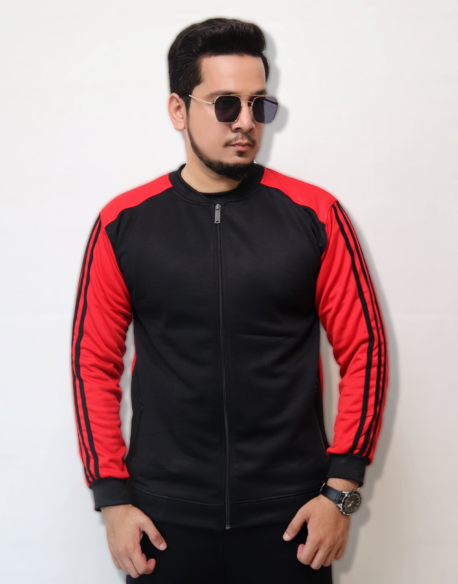 Red Contrast Sleeve Jacket