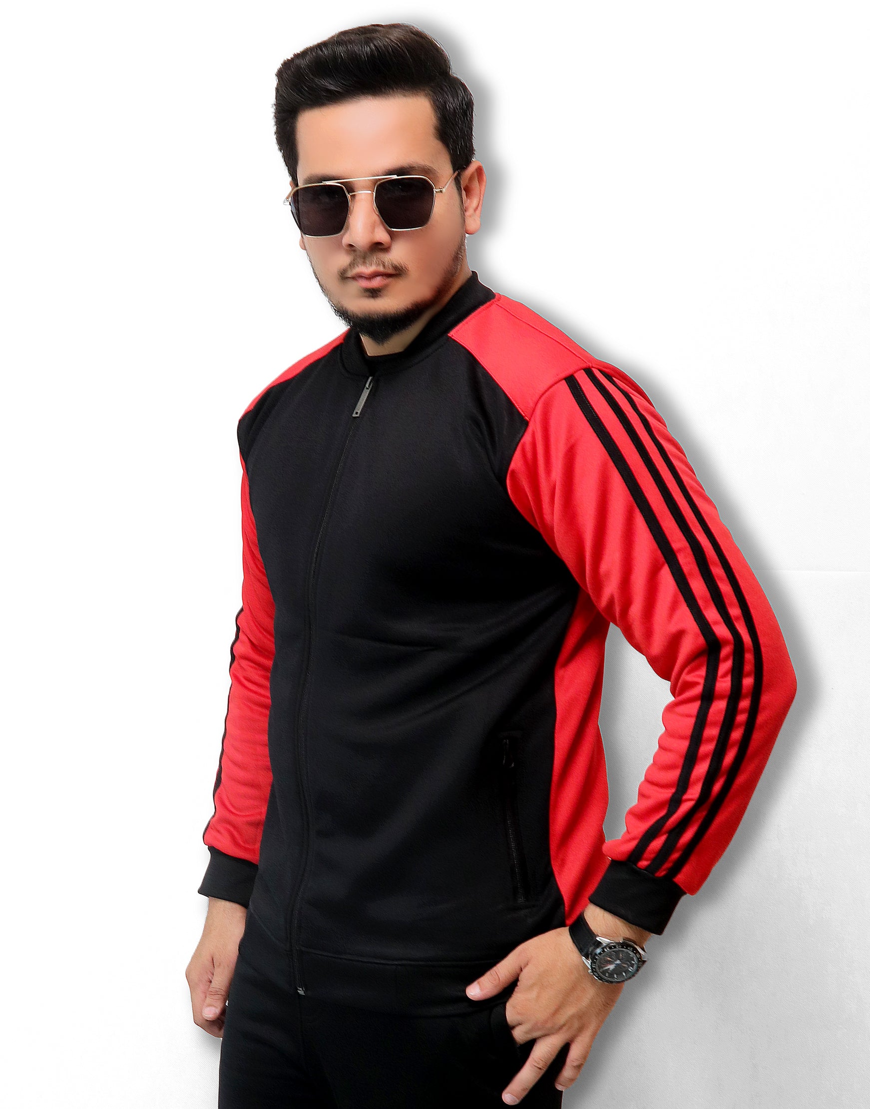 Red Contrast Sleeve Jacket