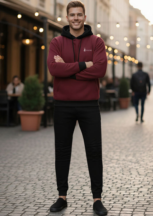 Maroon Contrast Hoodie With Trouser For Mens